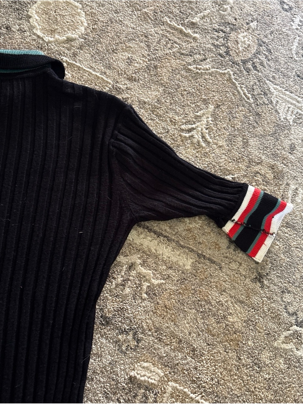 Celine Black Ribbed Polo Midi Dress with Red and Yellow Stripes - Picture 5 of 16